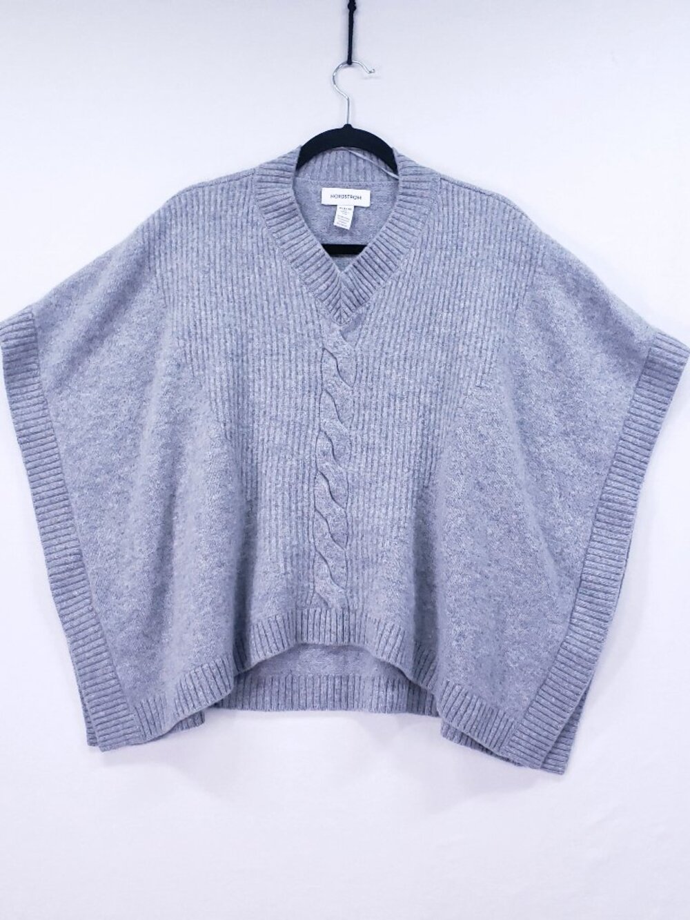 Nordstrom Poncho Sweater One Size Gray 90% Wool 10% Cashmere Boho Relaxed